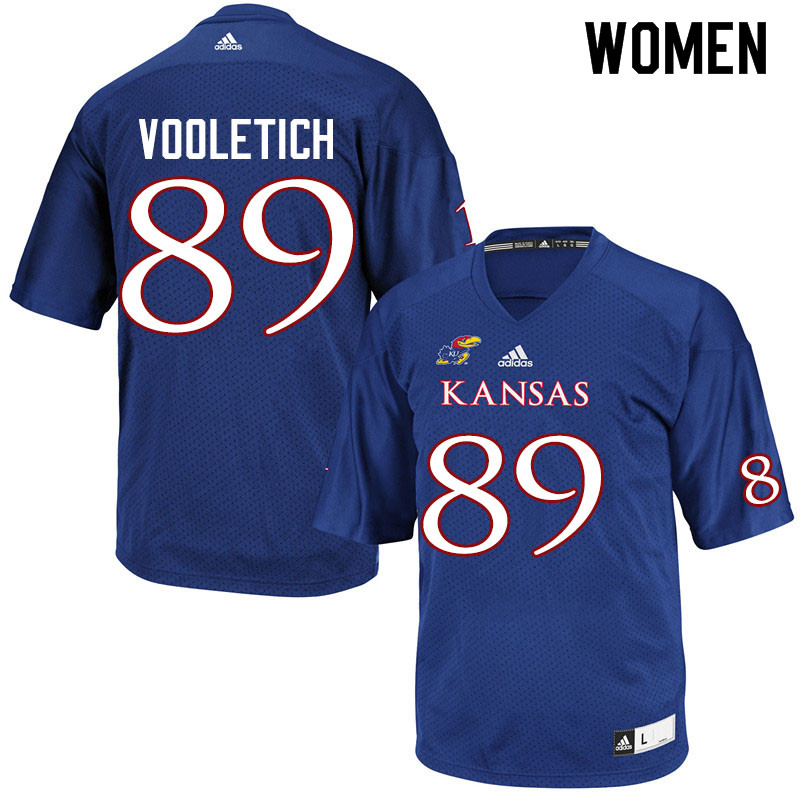 Women #89 Brice Vooletich Kansas Jayhawks College Football Jerseys Sale-Royal
